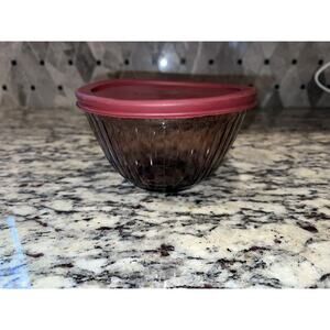 Pyrex 7401-S Cranberry Scultped Ribbed Mixing Bowl and Lid Glass 7401-PC